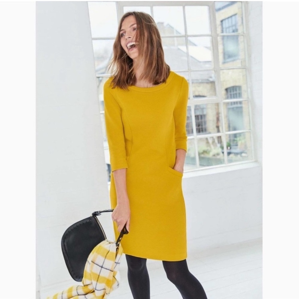 3/4 Sleeve Dress Boden Jasmine Ottoman Dress, saffron yellow, US size 4R